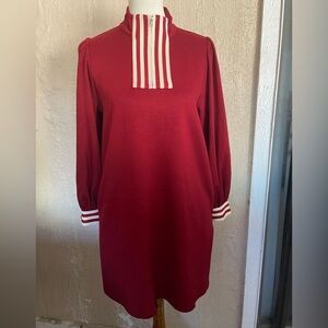JODIFL Burgundy Dress with Cream Stripe Details